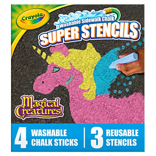 Crayola Super Stencils Magical Creatures Set 3ct, Large Sidewalk Chalk for Kids, Washable Sidewalk Chalk, Outdoor Toys, Ages 4+