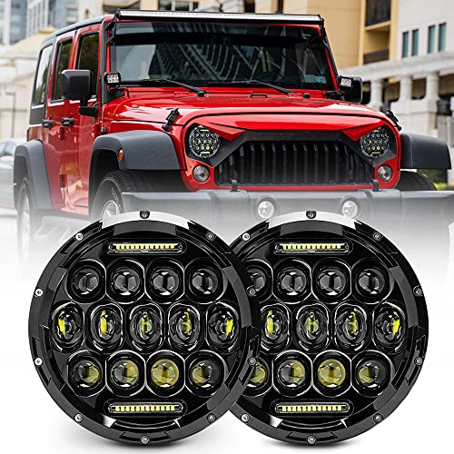 Jeep wrangler headlight, 7 Inch Led Headlights for Jeep Wrangler JK/TJ/LJ 1997-2020, 150W DOT Approved 500 Brighter Round LED Headlight with DRL, H4 H13 Adapter 2PCS Black