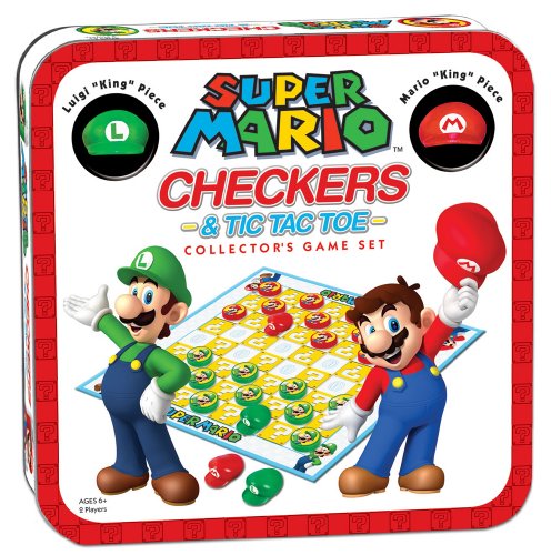 Super Mario Checkers Tic-Tac-Toe Collector's Game Set Featuring Super Mario Bros - Mario Luigi Collectible Checkers and TicTacToe Perfect for Mario Fans