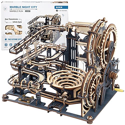ROKR 3D Wooden Puzzles for Adults Marble Run Model Building KitLGA01 Marble Night City