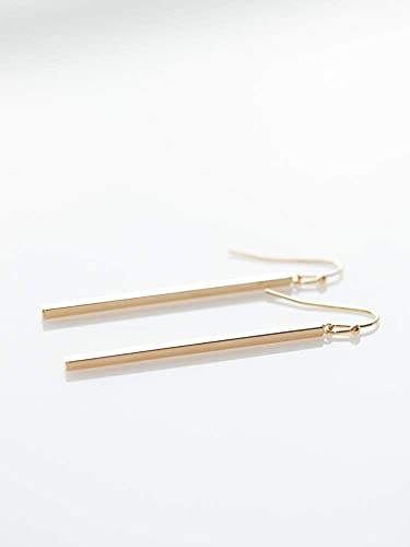 Gold-Plated Long Bar Dangle Earrings (Minimal, Simple)