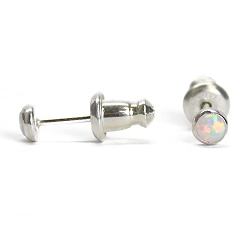 Sterling Silver Tiny Simulated Opal 3mm (2nd Hole) Stud Earrings