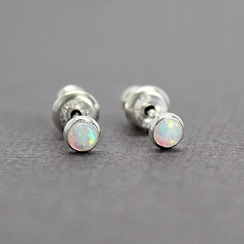 Sterling Silver Tiny Simulated Opal 3mm (2nd Hole) Stud Earrings