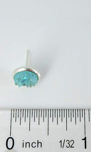 Silver-Tone Pastel Faux Druzy Stone Stud Earrings 8mm (AB Aqua Blue)