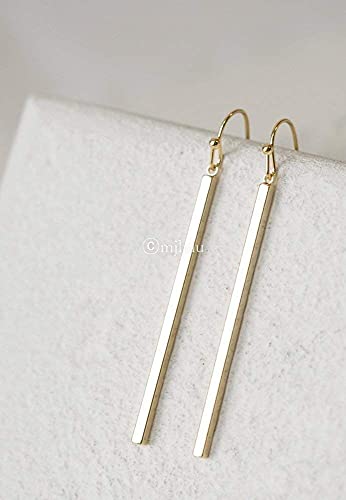 Gold-Plated Long Bar Dangle Earrings (Minimal, Simple)