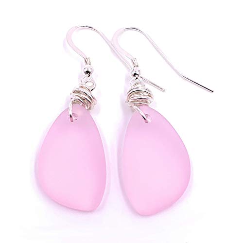 Aimee Tresor Jewelry Earrings: Pink Blush Sea Glass w/ Handmade Silver Knot on Sterling Silver Hooks (Gift)