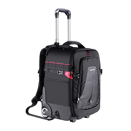Neewer 2-in-1 Rolling Camera Backpack Trolley Case [Anti-Shock Detachable Padded Compartment, Hidden Pull Bar] - Durable and Waterproof for Camera, Tripod, Flash Light, Lens and Laptop for Air Travel (Black)