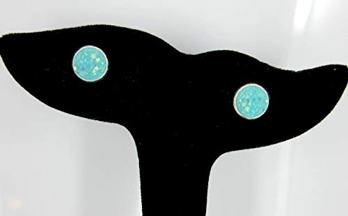 Silver-Tone Pastel Faux Druzy Stone Stud Earrings 8mm (AB Aqua Blue)