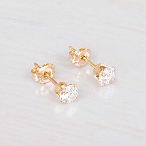 Women's [Gold Filled] Zircon Diamond CZ Earrings, 4mm