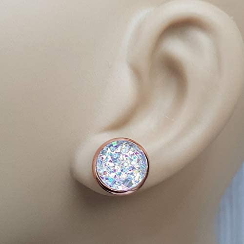 Opal Druzy Earrings on Rose Gold (Hypoallergenic Posts)