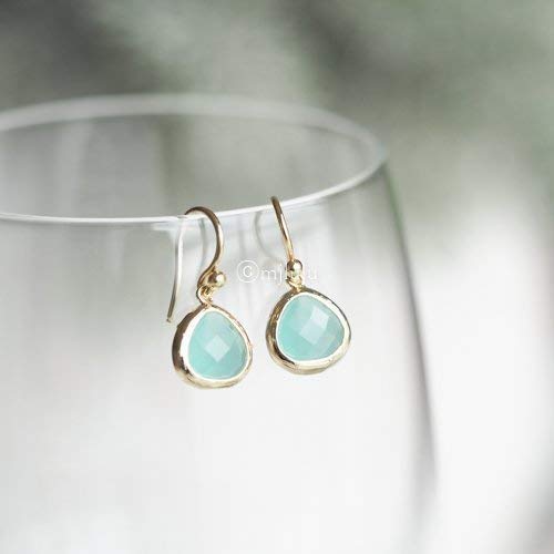 Crystal Glass Drop Earrings (Aqua Blue + Mint Green)
