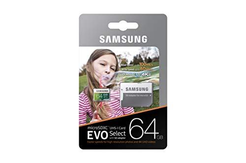Samsung 64GB EVO Select MicroSDXC Memory Card (MB-ME64GA/AM) with Adapter, 100MB/s U3