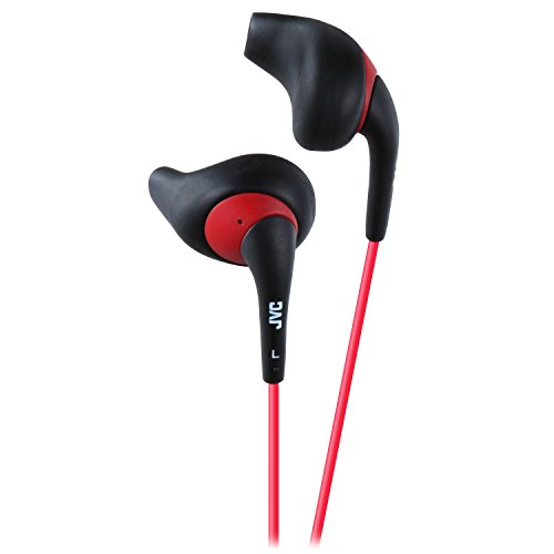 JVC Gumy Sport HA-EN10B Earbuds with Black and Red Secure Comfort Fit and Sweat-Proof Nozzle (Long Colored Cord)