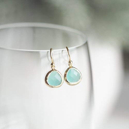 Crystal Glass Drop Earrings (Aqua Blue + Mint Green)