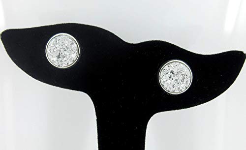 Silver Tone Metallic Faux Druzy Stone 12mm Stud Earrings (Silver)