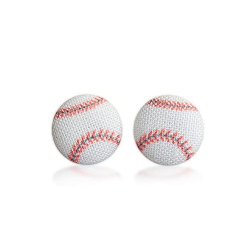 Fabric Baseball Button Earrings (Brand Name, Model Number)