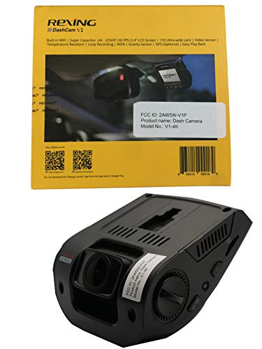 Rexing V1 4K Ultra HD Car Dash Cam with 2.4" LCD Screen, Wi-Fi, 170° Wide Angle, G-Sensor, WDR, Loop Recording, Supercapacitor, Mobile App (256GB Supported)