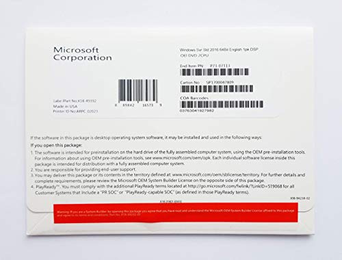 Microsoft Windows Server Standard 2016 (64-Bit, 16 Core)