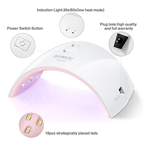 SUNUV UV LED Nail Lamp (SUN9C Pink) for Gel Polish Curing with 2 Timers and Sensor.