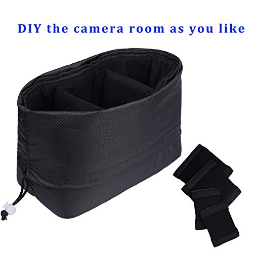 JAKAGO Shockproof Camera Insert Bag for Canon Nikon Sony SLR/DSLR/Mirrorless Cameras, Accessories, and Lens Flash Light - Adjustable Dividers, Water Resistant Inner Case (Black)