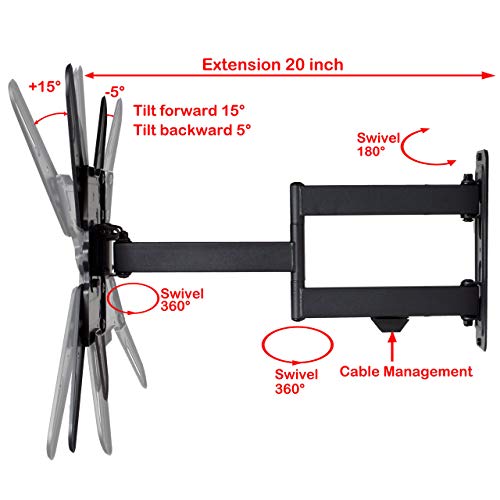 VideoSecu ML531BE2 TV Wall Mount Kit with Free Magnetic Stud Finder and HDMI Cable (Include) for Most 26-55" and New LED TVs up to 60" VESA 400x400 Full Motion with 20" Articulating Arm.