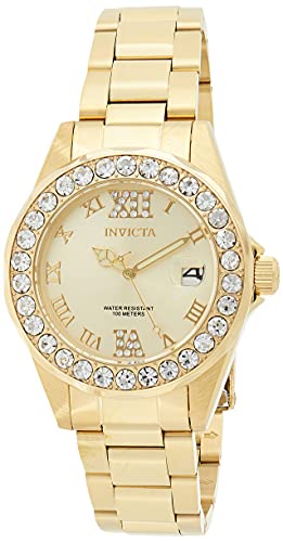 Invicta Women's Pro Diver 15252 18k Ion-Plated Stainless Steel Watch with Gold Dial and Crystal Accent