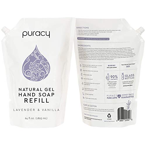Puracy Natural Liquid Hand Soap Refill (64 fl oz) - Lavender & Vanilla Scent, Sulfate-Free, Hydrating Gel Hand Soap with Plant-Derived Ingredients, Gentle Hand Wash, Cruelty-Free