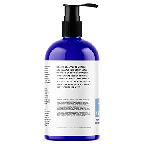 Pure Biology Hair Growth Shampoo with Biotin & Keratin, Natural DHT Blockers, Vitamins B & E, Anti Hair Loss Complex for Thinning Hair (Men & Women)