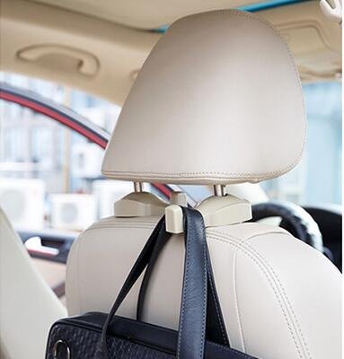 "IPELY Universal Car Back Seat Headrest Hanger Holder Hooks for Bags, Purses, Clothes, Groceries (Dark Beige - Set of 2)"