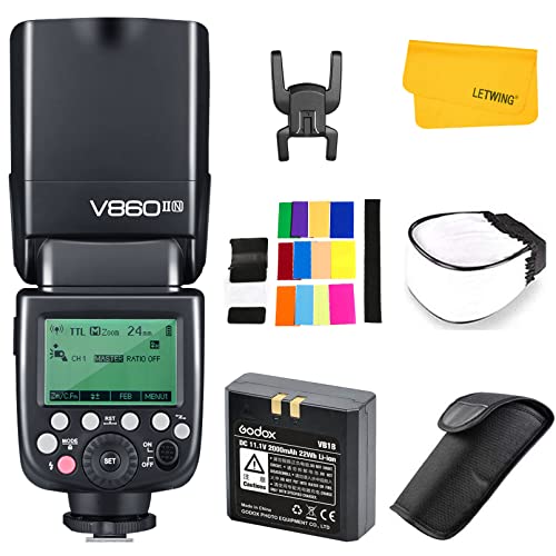 Godox V860II-N 2.4GHz TTL Camera Flash for Nikon D800, D700, D7100, D7000, D5200, D5100, D5000, D300, D300S, D3200, D3100, D3000, D200, D70S, D810, D610, D90, D750