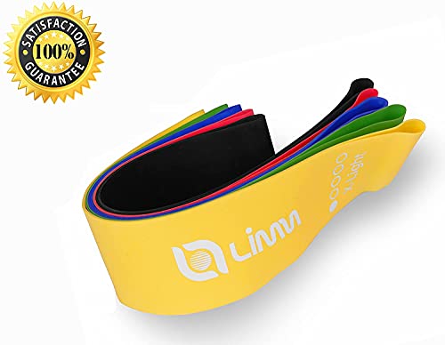 Limm Resistance Loop Exercise Bands Set (5) - Includes Instruction Guide and Carry Bag - Home Workouts (12" x 2")