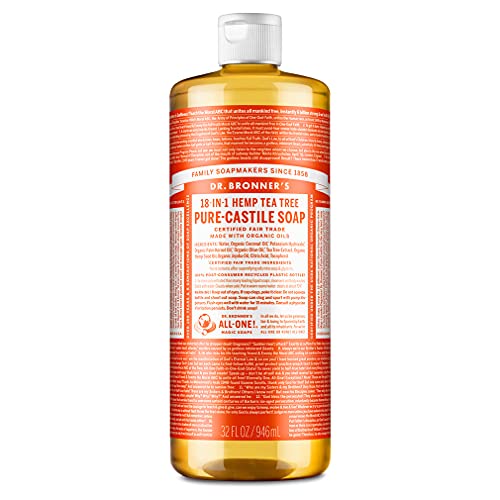 Dr. Bronner's Pure-Castile Liquid Soap - Tea Tree (32 oz), Made with Organic Oils for Acne, Dandruff, Laundry, Pets, Dishes, Vegan, Non-GMO
