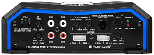 Planet Audio PL2400.4 4-Channel Car Amplifier (2400W, Full Range, Class A/B, 2/8 Ohm Stable, MOSFET Power Supply, Bridgeable)