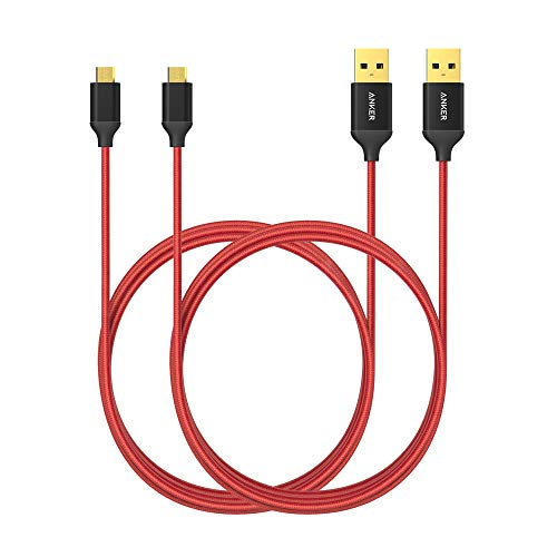 Anker [2-Pack] 6ft Micro USB Cable with Gold-Plated Connectors, Nylon Braided for Android, Samsung, HTC, Nokia, Sony and More (Red)