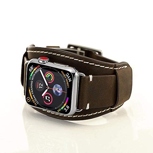 Apple Watch 7 (45mm) Genuine Leather Band with Stainless Clasp, Compatible with Series 6 5 4 3 2 1 (44mm & 42mm) – GOSETH (Deep Brown)