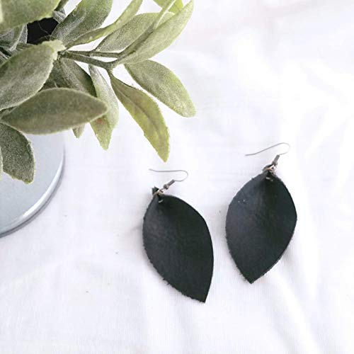 Leather Leaf Earrings in Black (2.5" x 1.25") - Boho, Bold & Statement Style