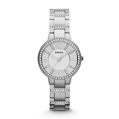 Fossil Women's Virginia Quartz Stainless Steel 3-Hand Watch, Silver Glitz (Model: ES3282)