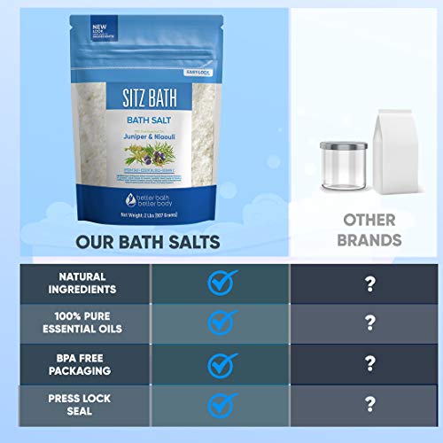 Sitz Bath Soak 32 fl. oz. (BPA Free) with Epsom Salt, Natural Geranium, Frankincense, Lavender & Niaouli Oils & Vitamin C, Press-Lock Seal