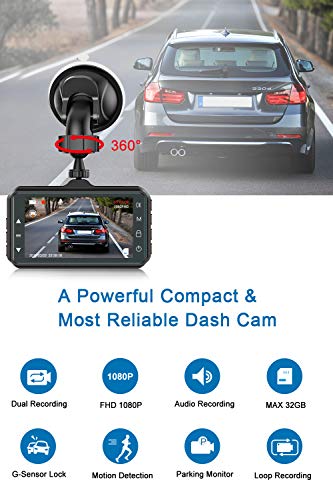 CHORTAU Dual Dash Cam [3 inch Front & Rear] Camera [Full HD/170°Wide Angle/Night Vision/WDR/G-Sensor/Parking Monitor/Loop Recording/Motion Detection]