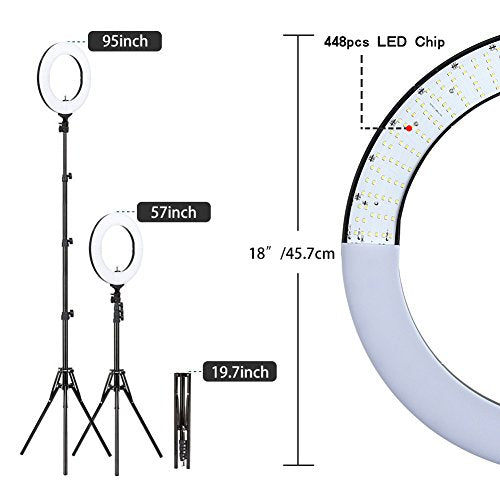 ZOMEI 18" Camera Photo Video Lighting Kit (55W 5500K Dimmable LED Ring Light, Light Stand, Phone Holder) for Smartphone, YouTube, Vine Self-Portrait Video Shooting