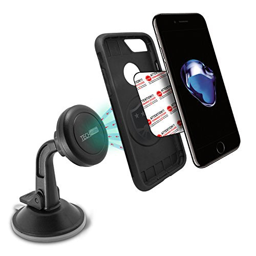 TechMatte Car Phone Mount Magnetic Dashboard Holder - Universal Compatible Smartphones with Powerful Magnetic Technology (Black)