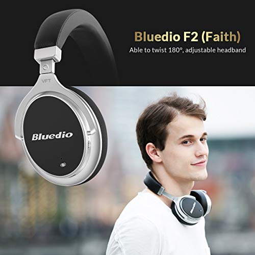 Bluedio F2 ANC Over Ear Wireless (Bluetooth) Headphones with Active Noise Cancelling and 180° Rotation - Black