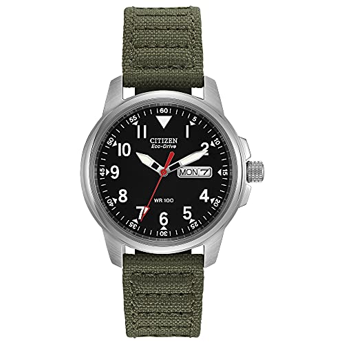 Citizen Eco-Drive Unisex Garrison Quartz Watch (BM8180-03E) with Stainless Steel and Nylon Strap, Green