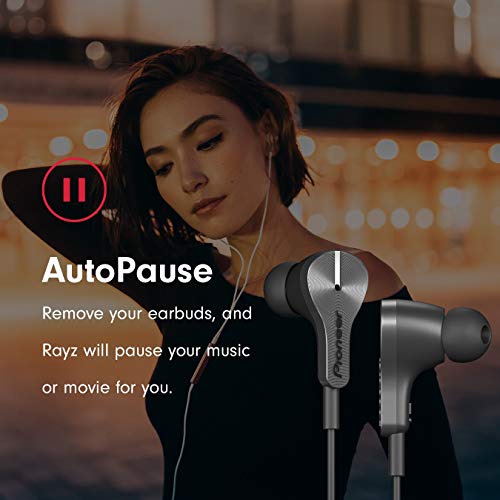 Pioneer Rayz Plus Graphite Wired Earphones with Microphone and Active Noise Cancellation, Smart Noise Reduction, Auto-Pause, Hands-Free and Hey Siri MFI Certified for Compatible iPhones, iPads and iPods