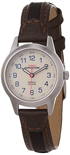 Timex Women's Expedition Field Mini Watch (T41181), Black/Brown Nylon & Leather Strap