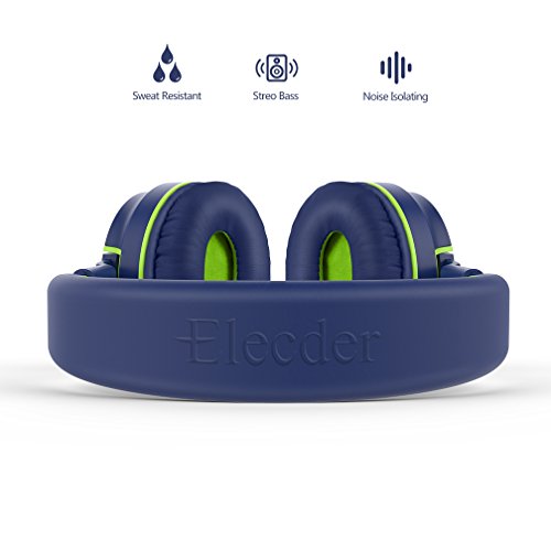 Elecder i36 Kids Headphones for Girls and Boys, Foldable and Adjustable On Ear Headphones with 3.5mm Jack for Smartphones, Computers, Kindle, MP3/4 and Tablets (Blue/Green)
