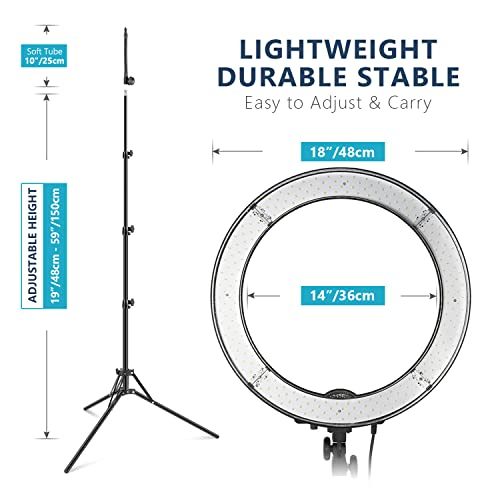 Neewer 18"/48cm Dimmable LED Ring Light Kit (Model: 10088612) with Light Stand and Carrying Bag for Camera, Smartphone, YouTube, TikTok & Self-Portrait Shooting, 5500K, 55W, Black