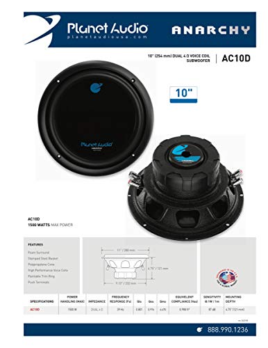 Planet Audio AC10D 10" Car Subwoofer (1500W Max/Dual 4 Ohm Voice Coil/Sold Individually)