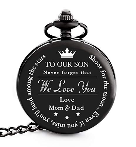 Graduation Gift for Son - Engraved "To Our Son Love Mom & Dad" Pocket Watch (2020)
