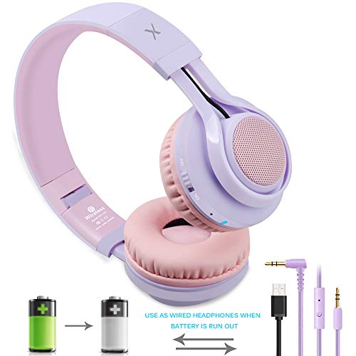 Riwbox WT-7S Foldable Wireless Bluetooth Headset with Microphone, Volume Control, and Light-Up Functionality (Purple) for PC, Cell Phones, TV, and iPad